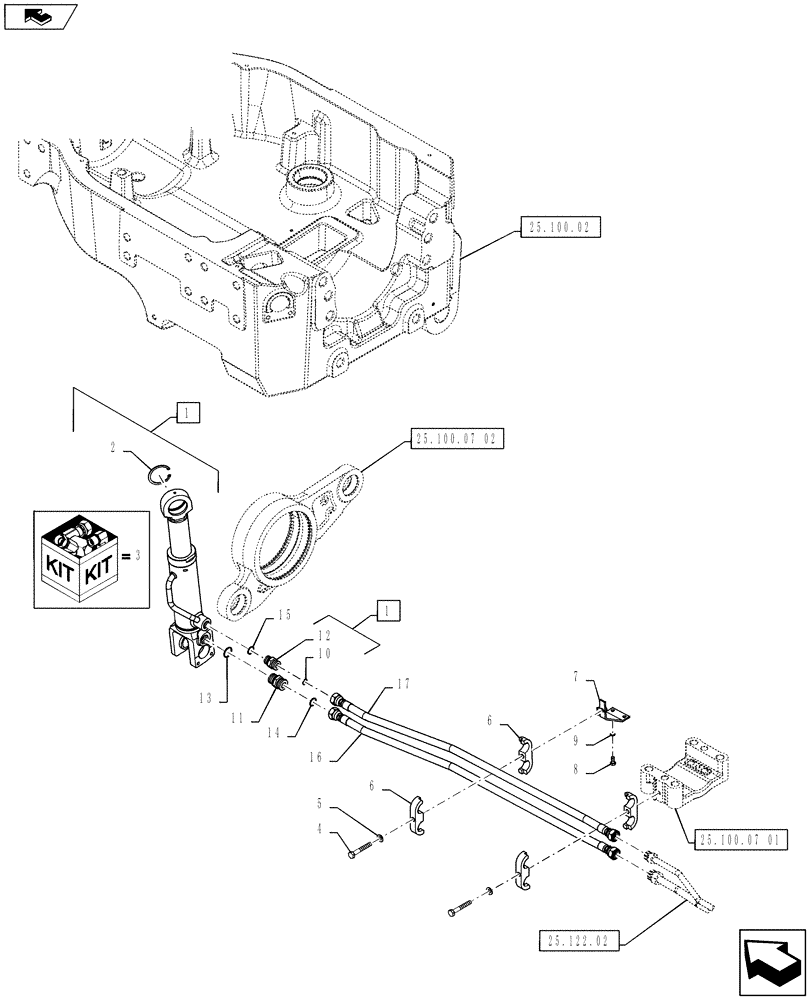 Схема запчастей Case IH PUMA 160 - (25.122.01) - VAR - 330414, 330427, 330429, 330430 - SUSPENDED FRONT AXLE - HYDRAULIC CYLINDER & LINES (25) - FRONT AXLE SYSTEM