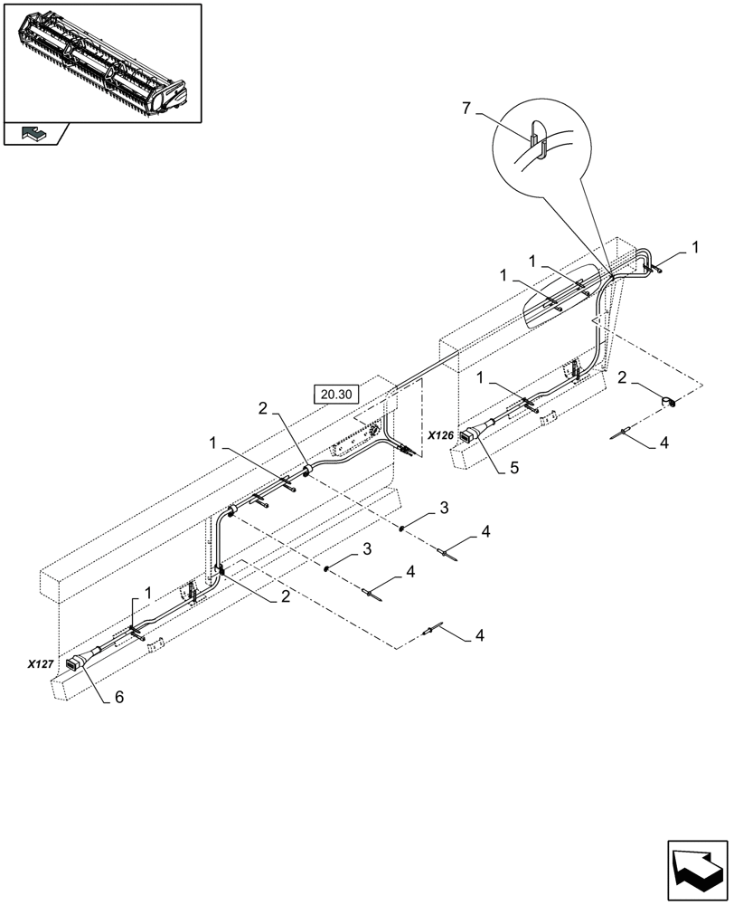 Схема запчастей Case IH 2040 - (20.02[01]) - AUTOFLOAT, ELECTRICAL CABLES (20) - HEADER