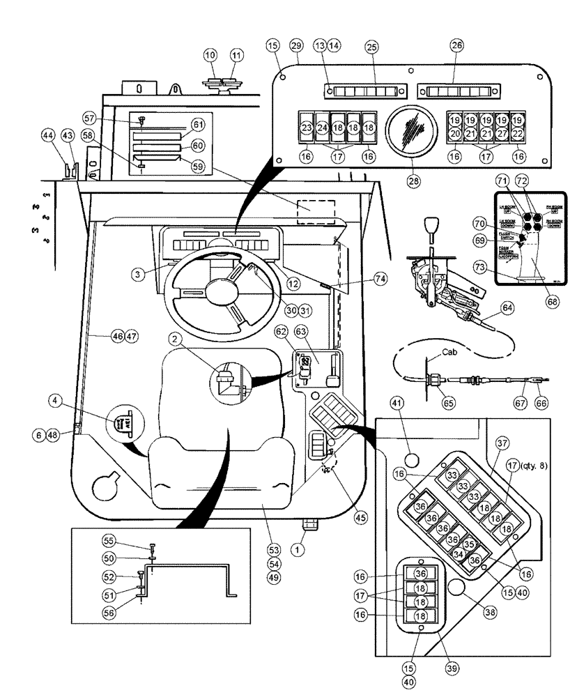 Схема запчастей Case IH PATRIOT XL - (01-001) - CONTROLS, SWITCHES, ELECTRICAL Cab Interior