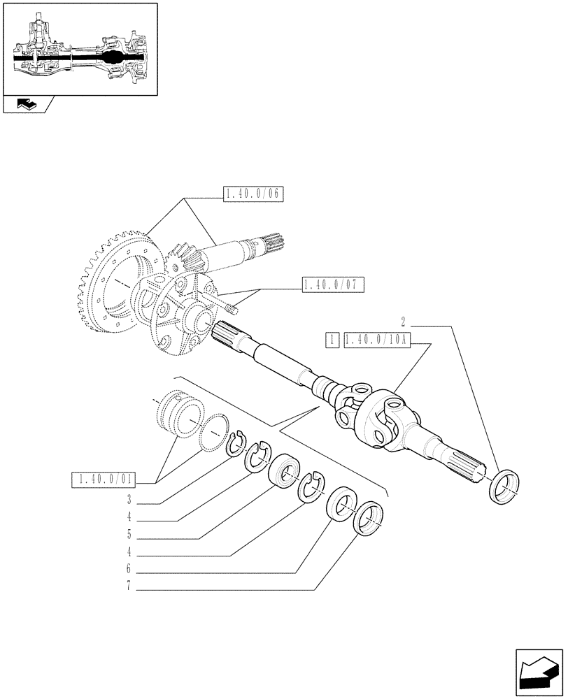 Схема запчастей Case IH FARMALL 95U - (1.40.0/10[01]) - FRONT AXLE - DIFFERENTIAL GEARS AND SHAFT (04) - FRONT AXLE & STEERING