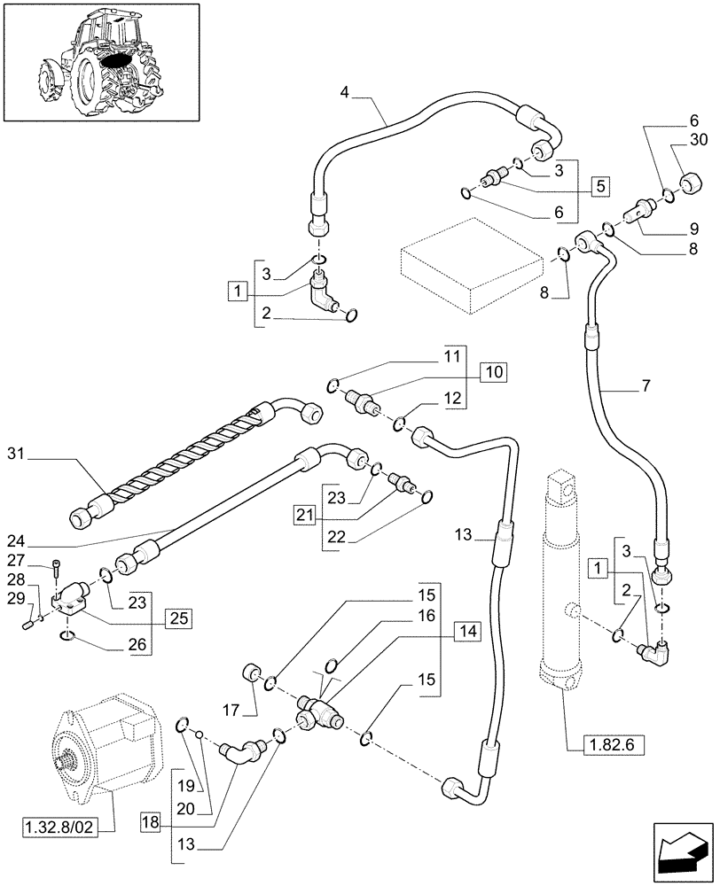 Схема запчастей Case IH MXU125 - (1.82.1/07) - (VAR.269/1) CCLS FOR TRANSMISSION 24X24 - LIFTER, LINES (07) - HYDRAULIC SYSTEM