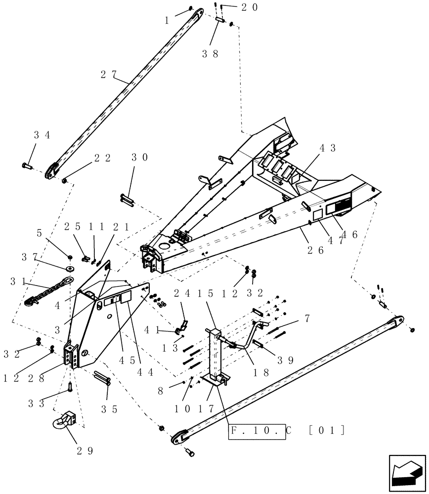 Схема запчастей Case IH ADX3380 - (F.10.D[07]) - FRONT FRAME - TOW BETWEEN HITCH ASSY (ASN CBJ0004442) F - Frame Positioning