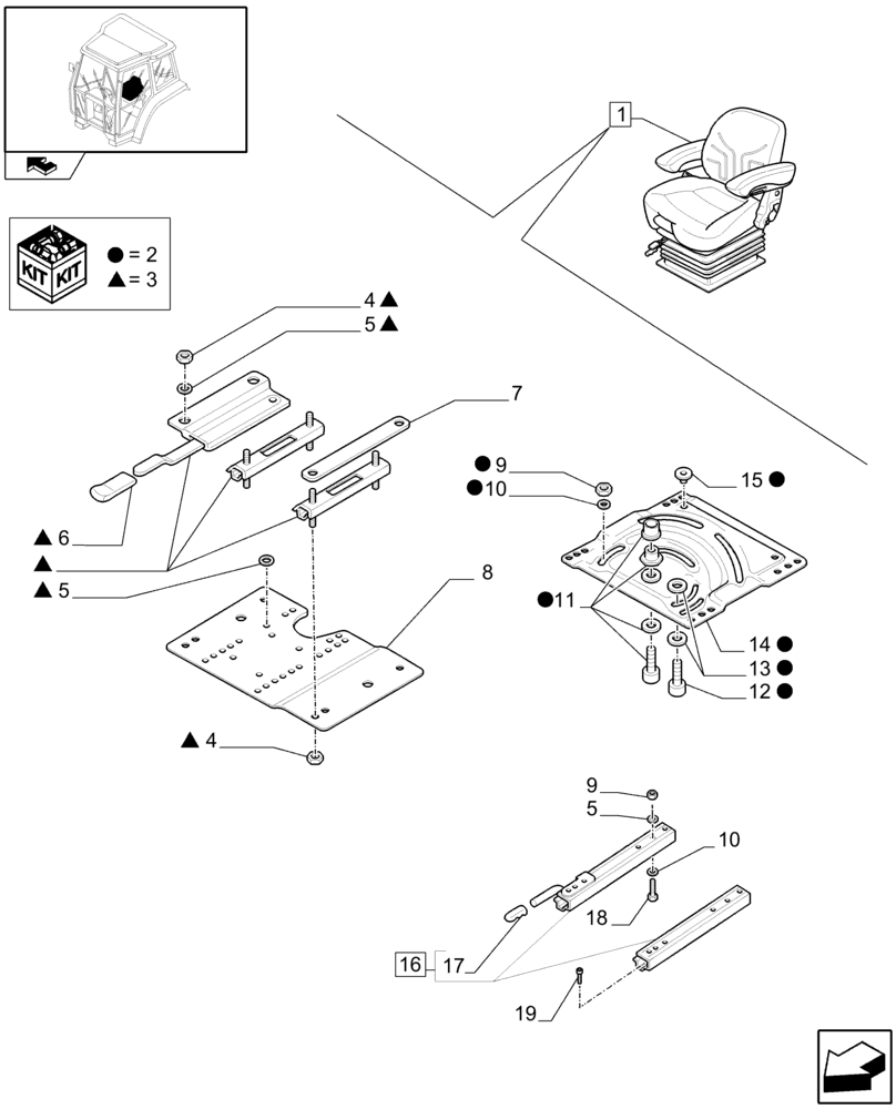 Схема запчастей Case IH FARMALL 105U - (1.93.3/02A[03]) - SWIVEL FABRIC SEAT WITH AIR SUSPENSION, SWITCH AND ARMREST - BREAKDOWN - C7342 (10) - OPERATORS PLATFORM/CAB