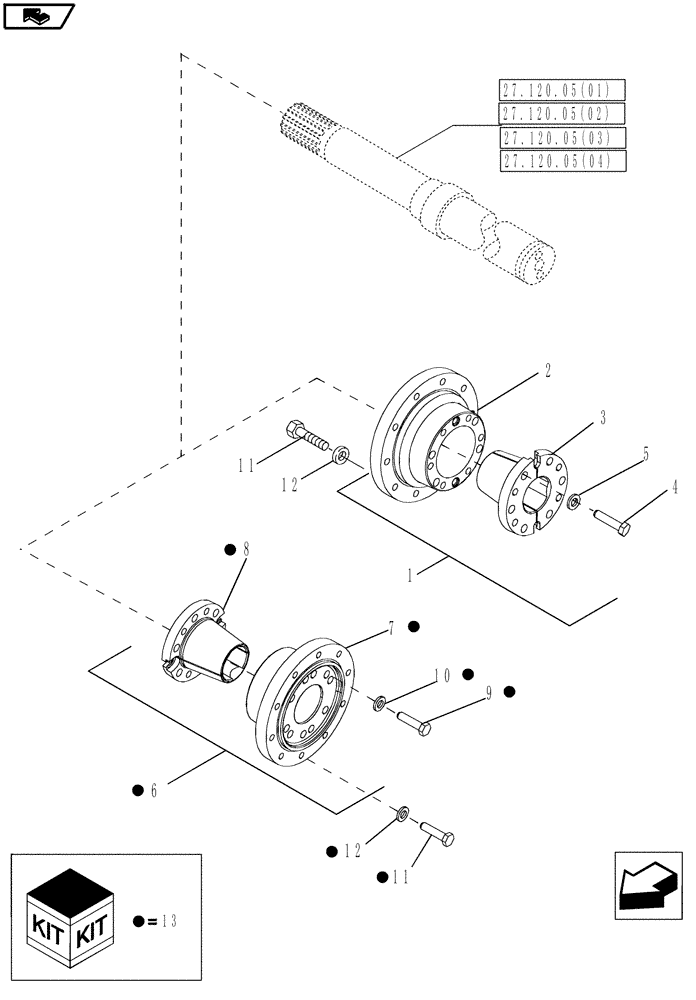 Схема запчастей Case IH MAGNUM 225 - (44.100.01) - HUB ASSEMBLY, REAR WHEELS WITH DOUBLE FLAT SHAFT (44) - WHEELS