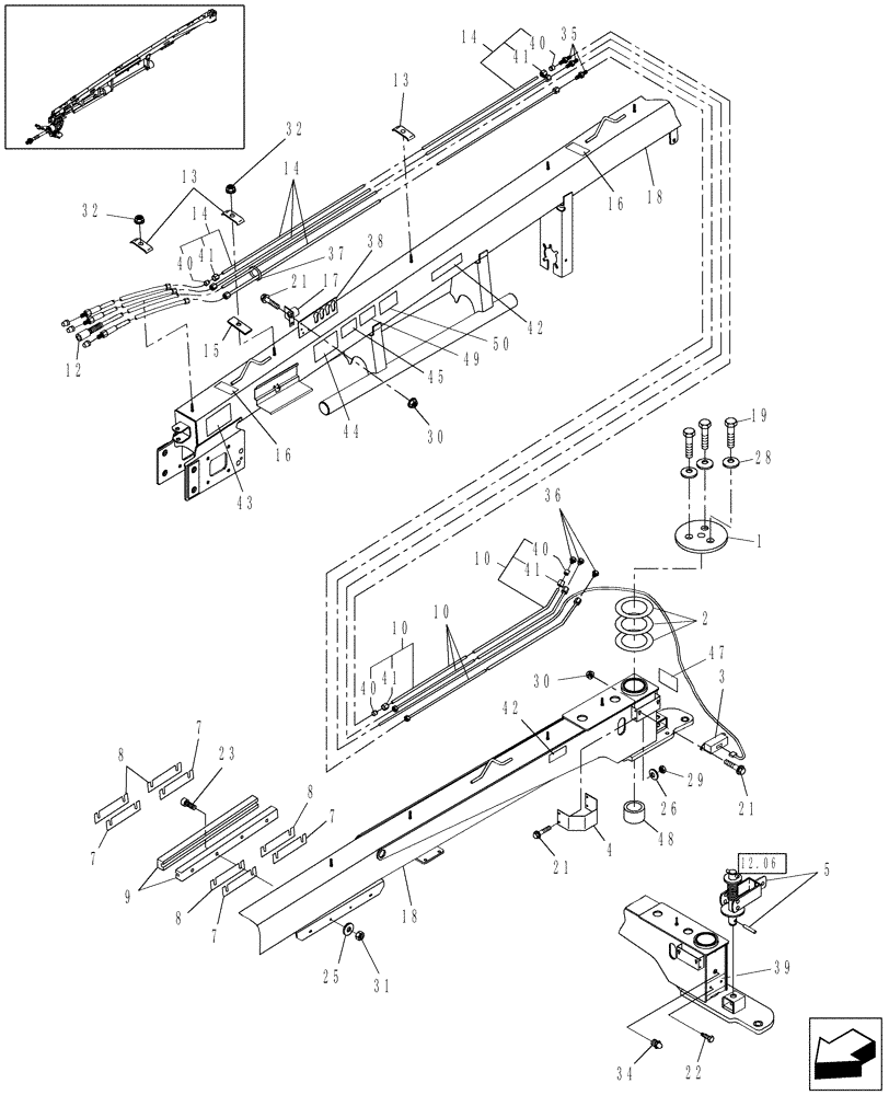 Схема запчастей Case IH DC162 - (12.05) - TONGUE & HYDRAULIC LINES (12) - MAIN FRAME