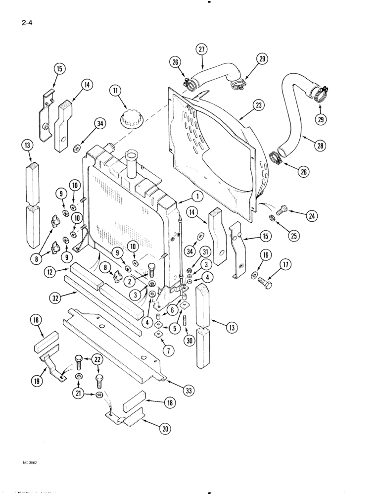 Схема запчастей Case IH 695 - (2-04) - RADIATOR AND CONNECTIONS, WITHOUT AIR CONDITIONING, WITHOUT TROPICAL COOLING (02) - ENGINE