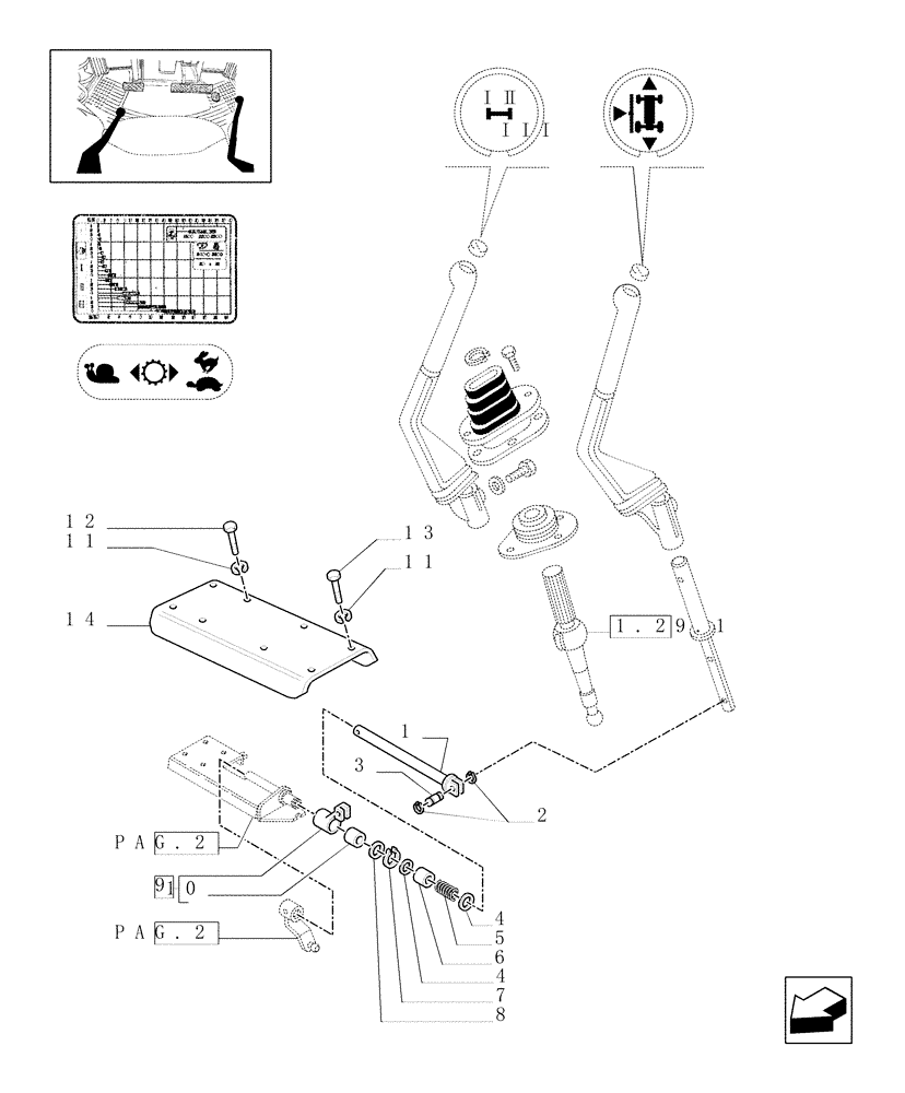 Схема запчастей Case IH JX90U - (1.34.2/02[01]) - (VAR.113-119-119/1) SYNCHRONIZED CREEPER AND REVERSER UNIT - CROSS-PIECE AND PARTS (04) - FRONT AXLE & STEERING