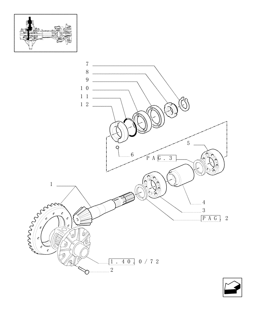 Схема запчастей Case IH JX80U - (1.40.0/63[01]) - (VAR.308-308/1) FRONT AXLE CLASS 2 HYDR. LOCKING 30-40 KM/H.- FRONT BEVEL GEAR PAIR (04) - FRONT AXLE & STEERING