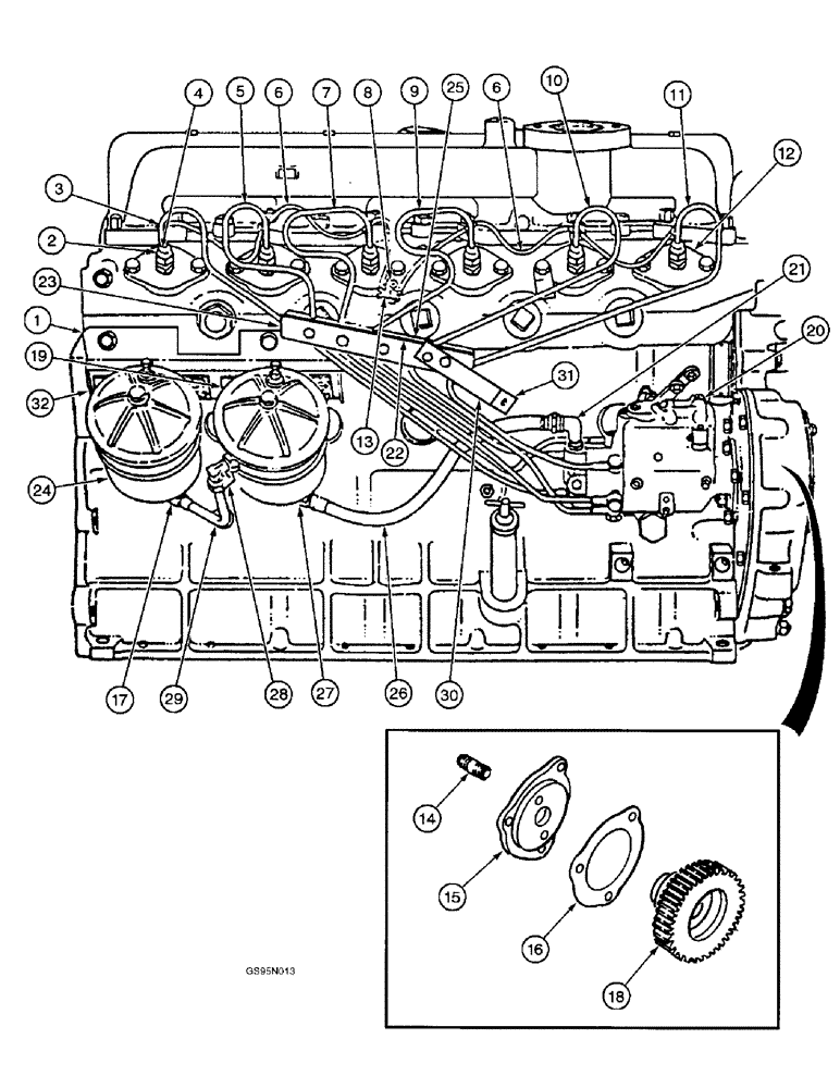 Схема запчастей Case IH D-301 - (3-28) - FUEL INJECTION PUMP AND CONNECTIONS 