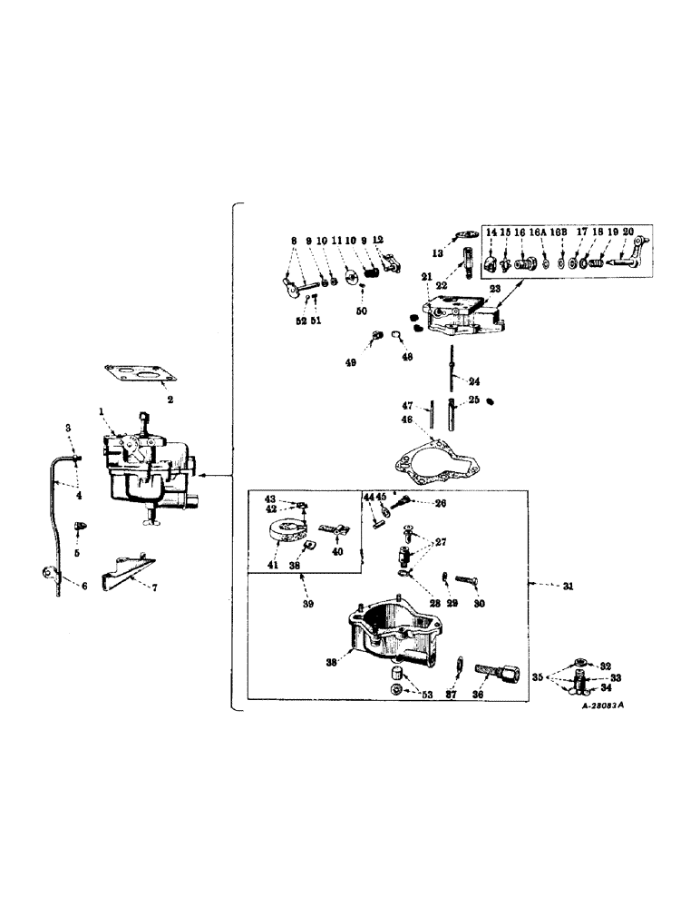 Схема запчастей Case IH SUPER M - (082) - DIESEL ENGINE, CARBURETOR, INTERNATIONAL MODEL F-8, FOR STARTING ON GASOLINE (01) - ENGINE