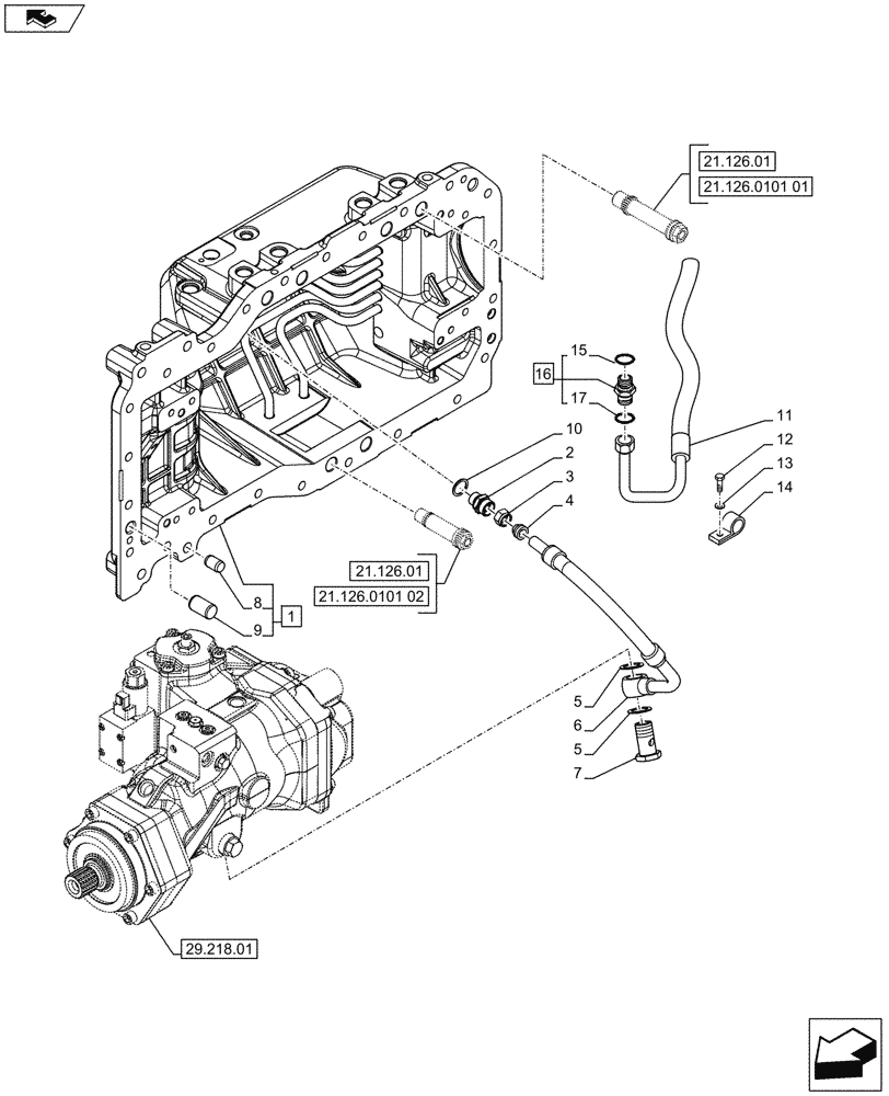 Схема запчастей Case IH PUMA 170 - (29.204.01[02]) - TRANSMISSION - HYDROSTATIC PUMP - COVER AND PIPES (29) - HYDROSTATIC DRIVE