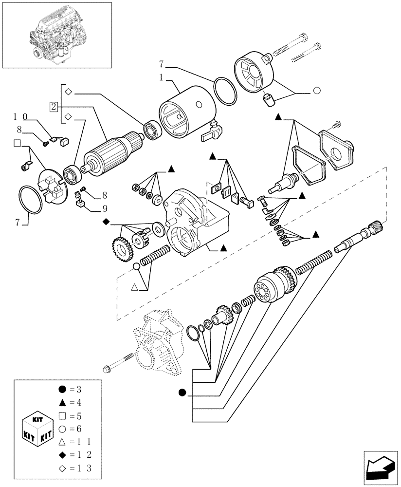 Схема запчастей Case IH F3AE0684D B005 - (0.36.0/A[01]) - STARTER MOTOR - COMPONENTS (99486046) 