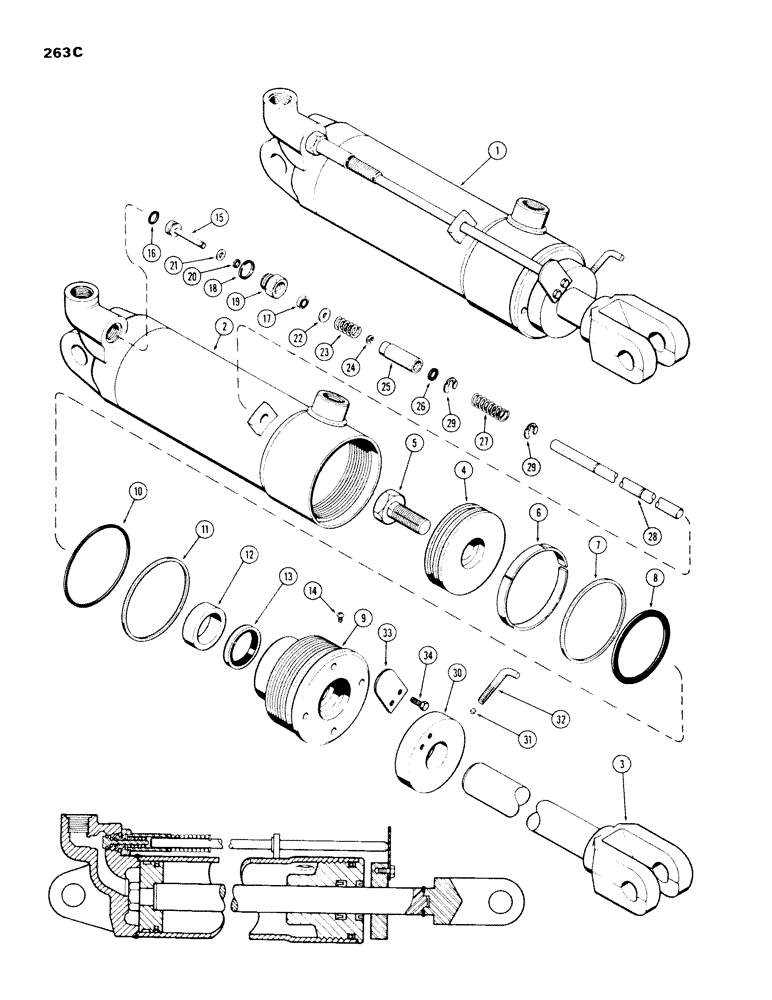 Схема запчастей Case IH 970 - (263C) - G31945 REMOTE HYDRAULIC CYLINDER, 4" BORE X 8" STROKE, WITH HYDRAULIC LIMIT STOP (08) - HYDRAULICS