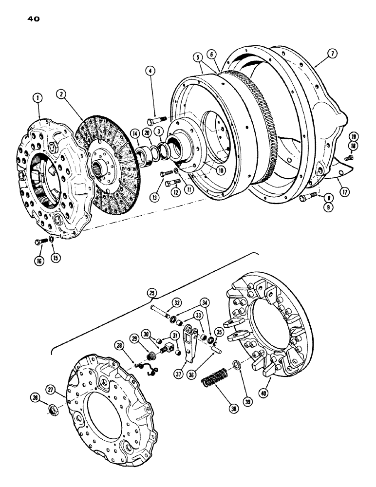 Схема запчастей Case IH 1200 - (040) - CLUTCH-FLYWHEEL AND HOUSING, (451) DIESEL ENGINE (02) - ENGINE