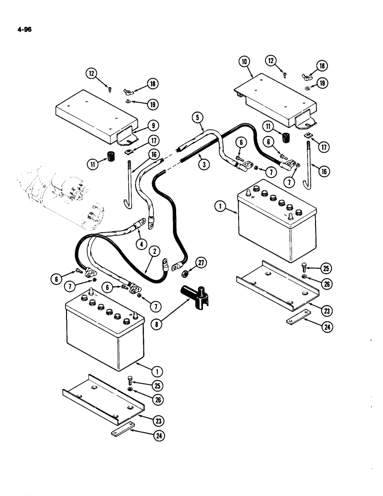 Схема запчастей Case IH 4490 - (4-096) - BATTERIES, CABLES AND MOUNTING (04) - ELECTRICAL SYSTEMS