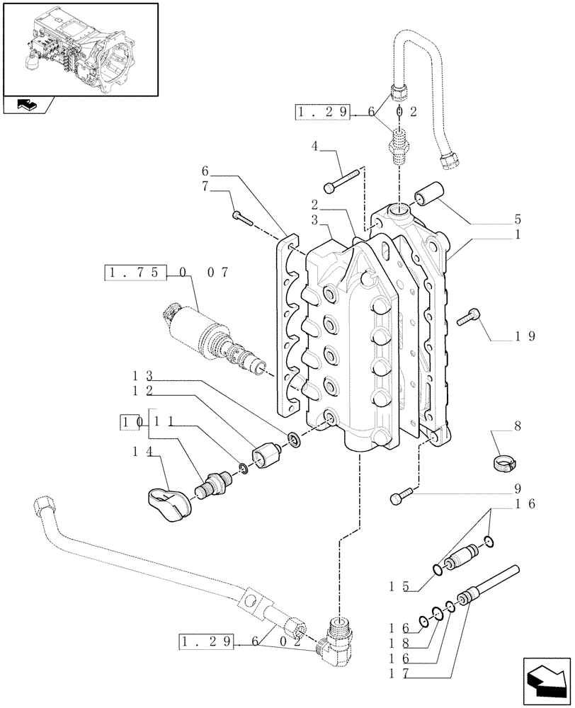 Схема запчастей Case IH PUMA 140 - (1.29.6[01]) - POWER SHIFT DISTRIBUTOR AND RELATED PARTS (03) - TRANSMISSION