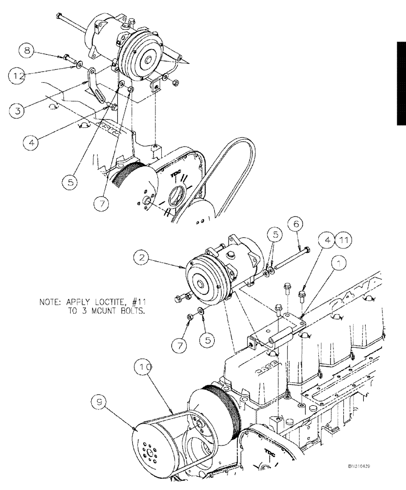 Схема запчастей Case IH 3210 - (03-029) - A/C COMPRESSOR PACKAGE (01) - ENGINE