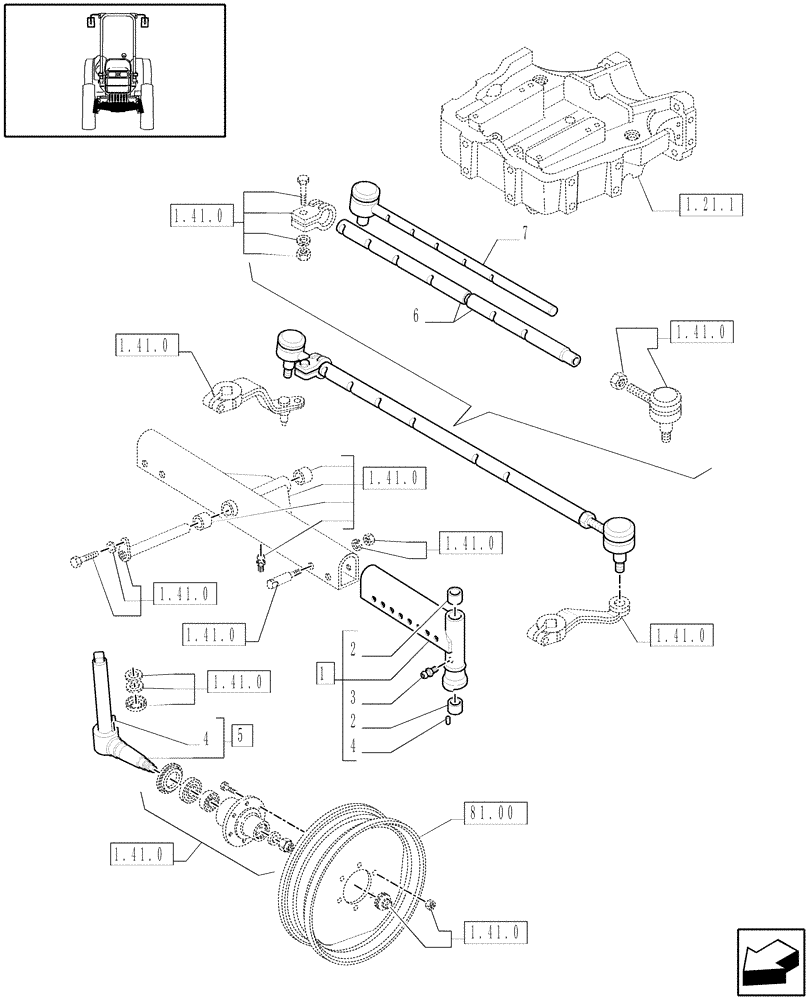 Схема запчастей Case IH JX1085C - (1.41.0/01) - (VAR.582) FRONT AXLE - 2WD - LOW PROFILE - TIE ROD AND END (04) - FRONT AXLE & STEERING