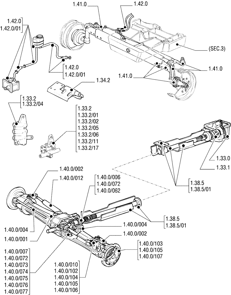 Схема запчастей Case IH JX80U - (1.32.9 SEC. 04[01]) - FRONT AXLE (04) - FRONT AXLE & STEERING