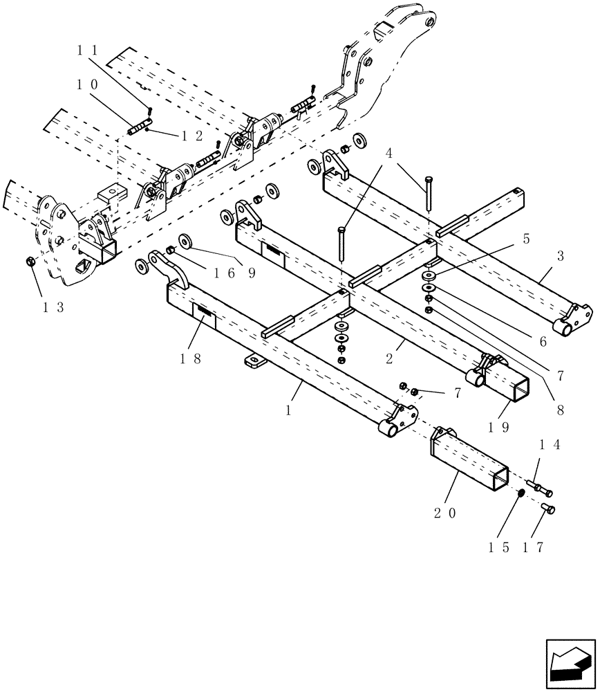 Схема запчастей Case IH ATX400 - (1.370.1) - 6 FIVE SECTION OUTER WING (FRONT) - 45 MODEL SHOWN (12) - FRAME