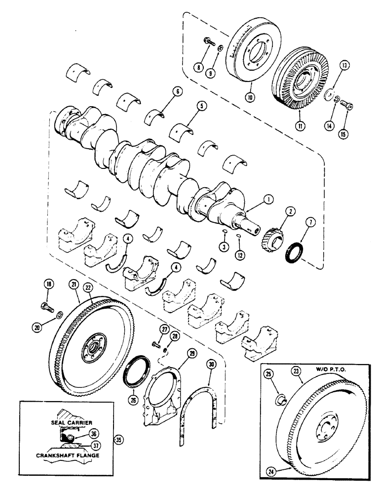 Схема запчастей Case IH 2670 - (048) - CRANKSHAFT AND FLYWHEEL, 504BDT INTERCOOLED DIESEL ENGINE (02) - ENGINE