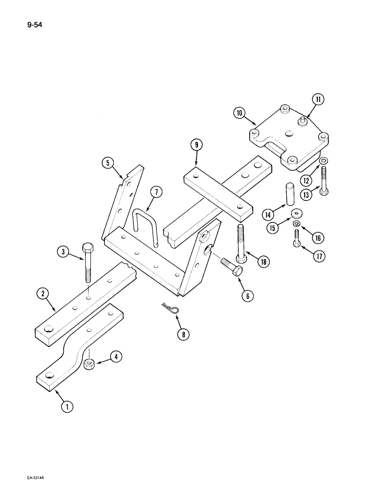 Схема запчастей Case IH 495 - (9-054) - SWINGING DRAWBAR (09) - CHASSIS/ATTACHMENTS