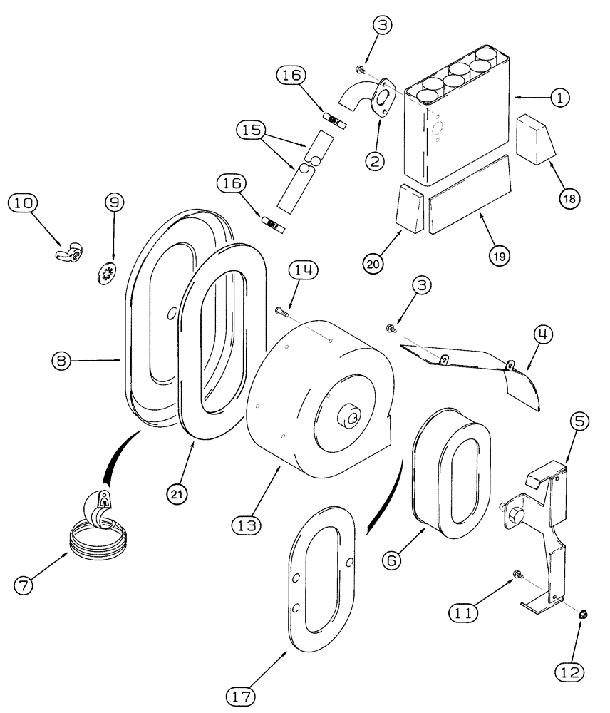 Схема запчастей Case IH 2155 - (9E-38) - HEATING AND AIR CONDITIONING SYSTEM, PRESSURIZER BLOWER, AIR FILTER AND PRE CLEANER MOUNTING (10) - CAB & AIR CONDITIONING