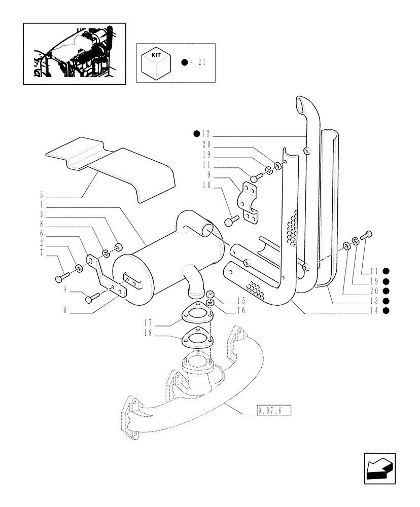 Схема запчастей Case IH JX70U - (1.15.1[01]) - MUFFLER - W/CAB - GUARDS (02) - ENGINE EQUIPMENT