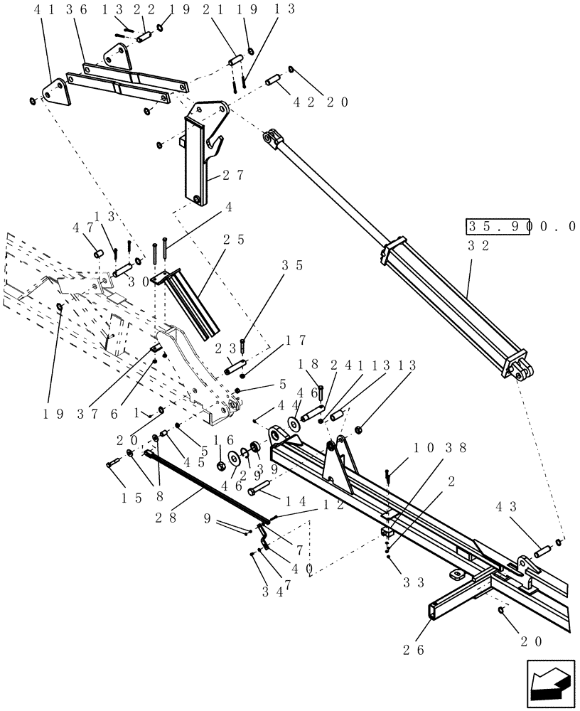 Схема запчастей Case IH 400 - (39.100.08) - 12 FIVE SECTION INNER WING (REAR) - 51 MODEL SHOWN (39) - FRAMES AND BALLASTING