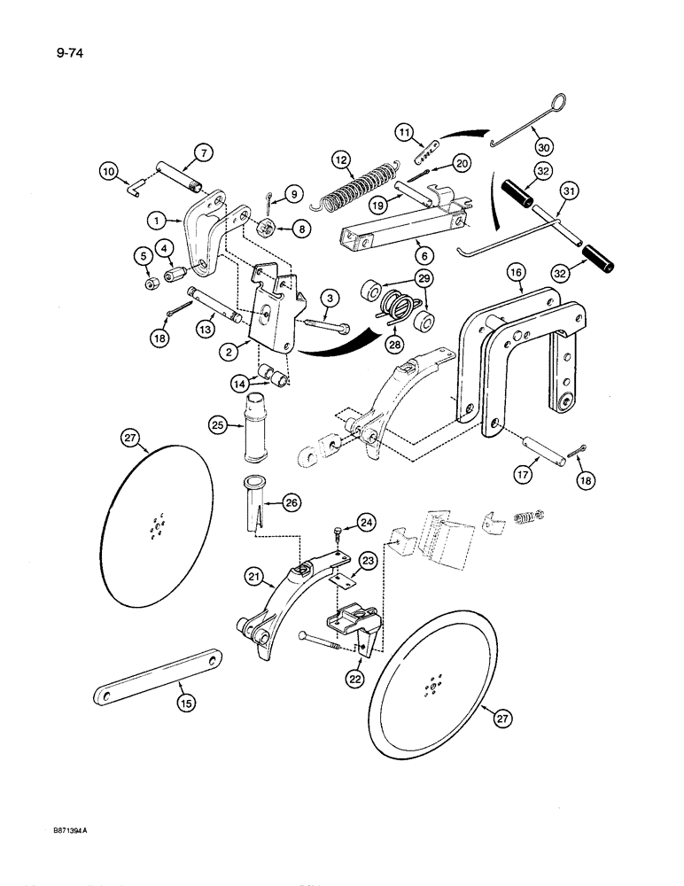 Схема запчастей Case IH 8600 - (9-074) - FRONT FURROW OPENER MOUNTING PARTS (09) - CHASSIS/ATTACHMENTS