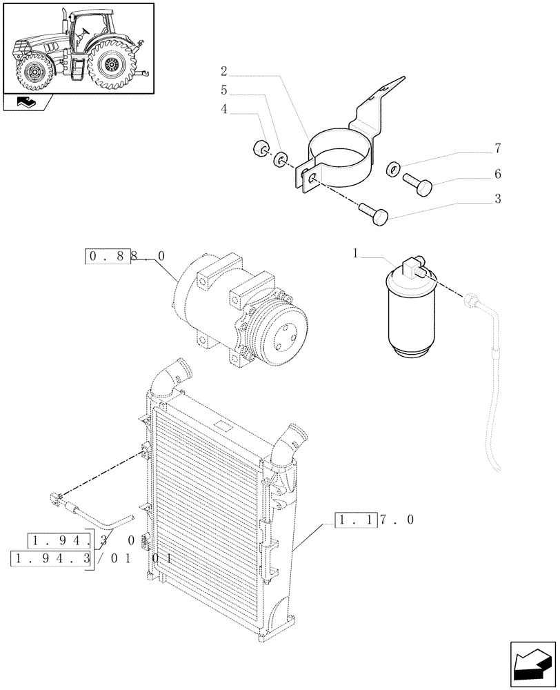 Схема запчастей Case IH MAXXUM 130 - (1.17.2[03]) - DEHYDRATING FILTER FOR AIR CONDITIONING - C6663 (02) - ENGINE EQUIPMENT