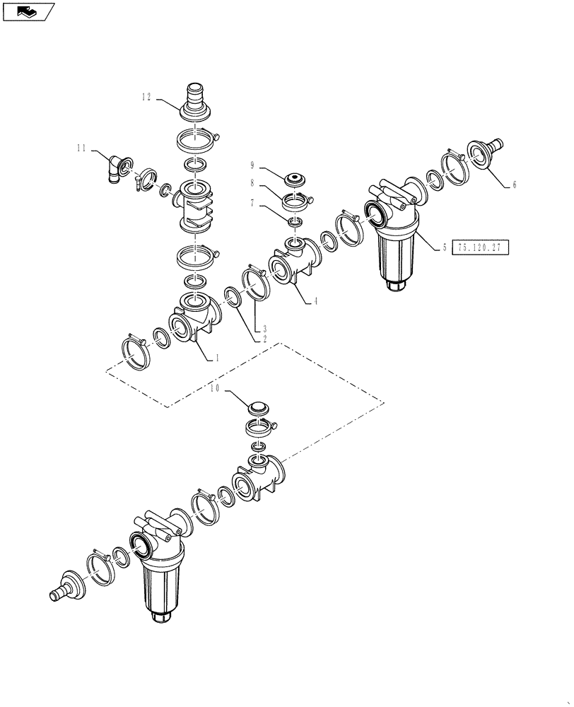 Схема запчастей Case IH 4420 - (09-031) - MANIFOLD GROUP, 7 SECTION, LO-FLOW, 120’ BOOM Liquid Plumbing