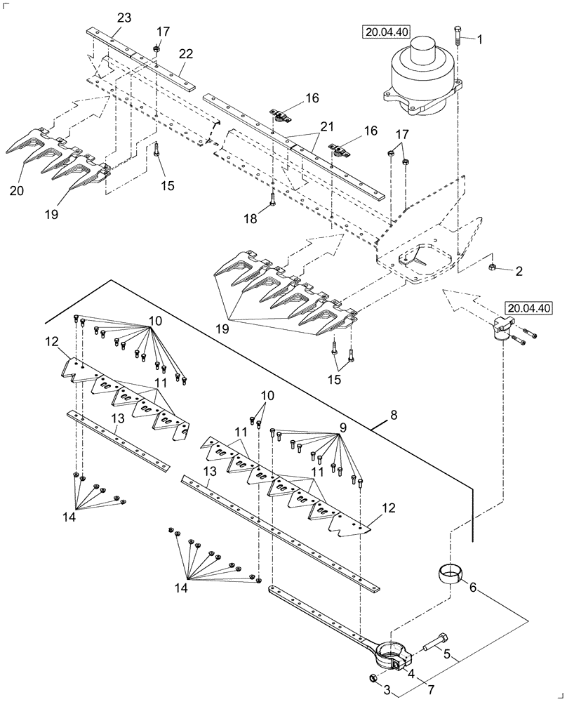 Схема запчастей Case IH DH182 - (20.04.01) - SINGLE KNIFE DRIVE, SCHUMACHER CUTTING SYSTEM, 18 FT (14) - CROP CUTTING