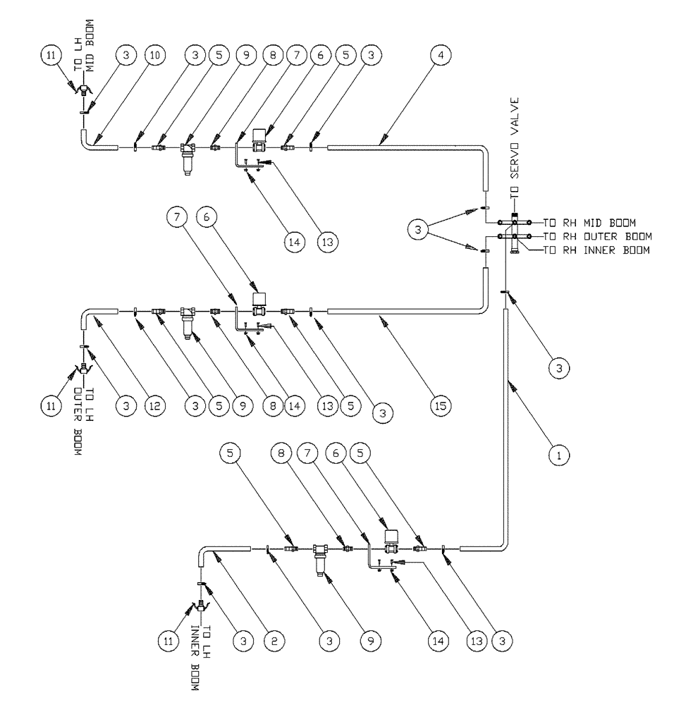 Схема запчастей Case IH PATRIOT XL - (09-044) - 90 6-BOOM SHUTOFF-RAVEN/MID-TECH LH BOOM Liquid Plumbing