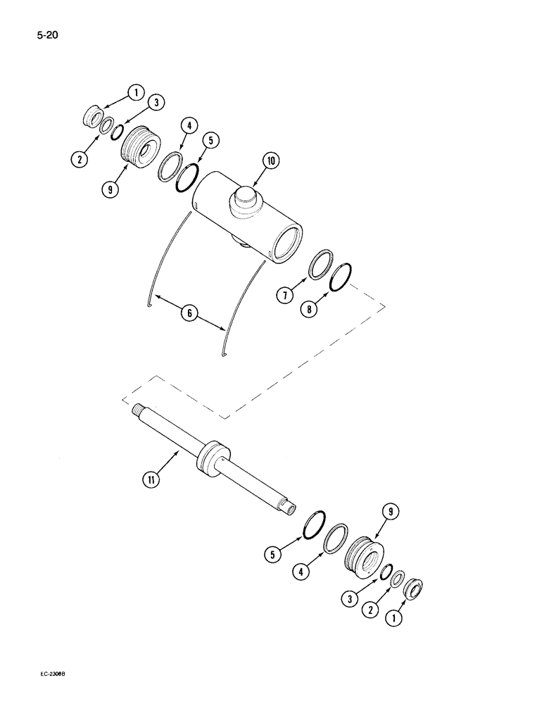 Схема запчастей Case IH 495 - (5-020) - POWER STEERING CYLINDER, ADJUSTABLE FRONT AXLES (05) - STEERING