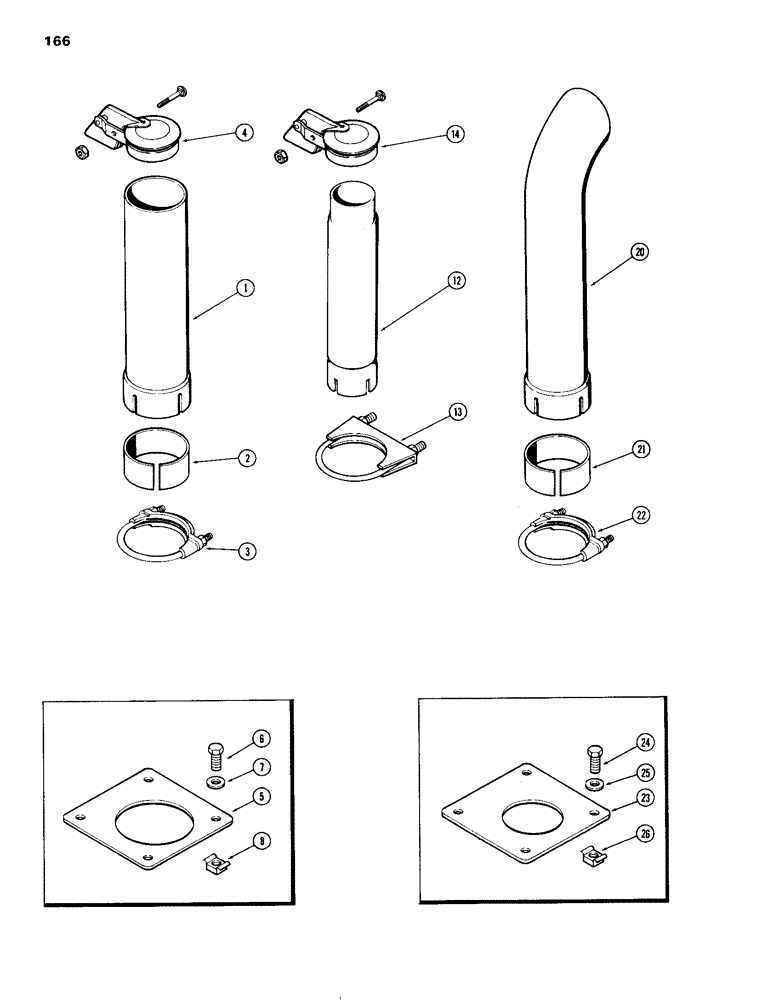 Схема запчастей Case IH 504DTI - (166) - EXHAUST SYSTEM, STACK ONLY W/RAIN CAP, 3-1/2" INLET 504DTI & 504DT, K, L / 504D 2-3/4" INLET (10) - ENGINE