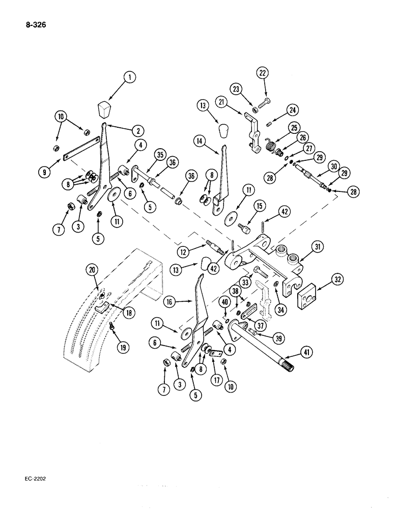 Схема запчастей Case IH 385 - (8-326) - DRAFT CONTROL LEVERS, WITHOUT CAB (08) - HYDRAULICS