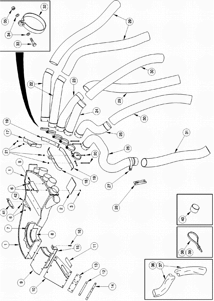 Схема запчастей Case IH 620 - (09C-24) - AIR DUCTS AND HOSES - LEFT SIDE (15) - HANDLING SYSTEM