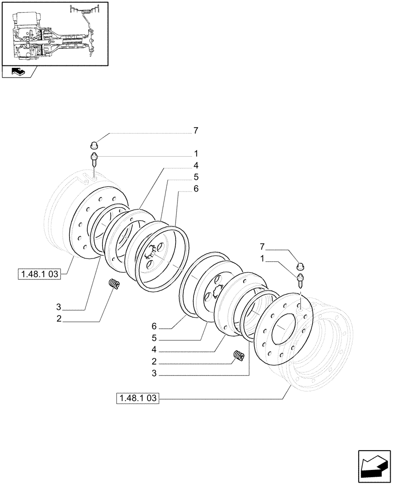 Схема запчастей Case IH FARMALL 105V - (1.65.3) - PARKING BRAKE SYSTEM (05) - REAR AXLE