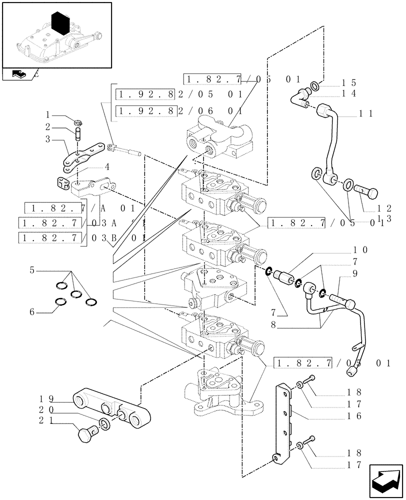 Схема запчастей Case IH FARMALL 105N - (1.82.7/05[02]) - 3 REM. VALVES FOR MECHANICAL LIFTER W/HYDRAULIC DIVIDER - PIPES AND RINGS (VAR.330391-332391-333391-335391 / 743526) (07) - HYDRAULIC SYSTEM