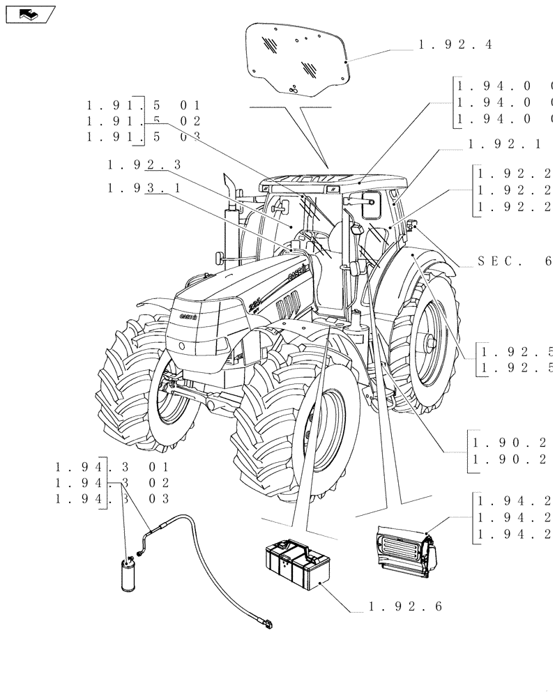 Схема запчастей Case IH PUMA 210 - (SEC. 10[02]) - OPERATORS PLATFORM / CAB (00) - GENERAL