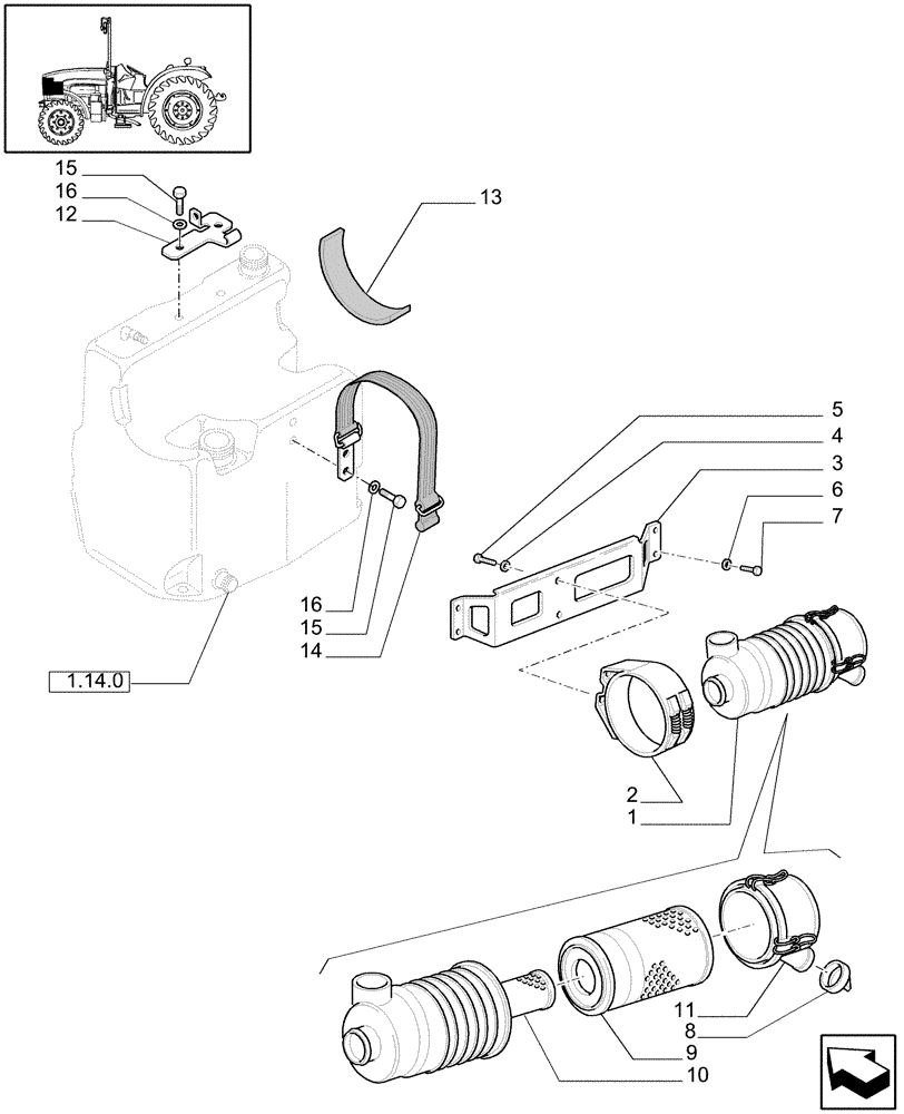 Схема запчастей Case IH JX1070N - (1.19.1) - DRY AIR CLEANER (02) - ENGINE EQUIPMENT