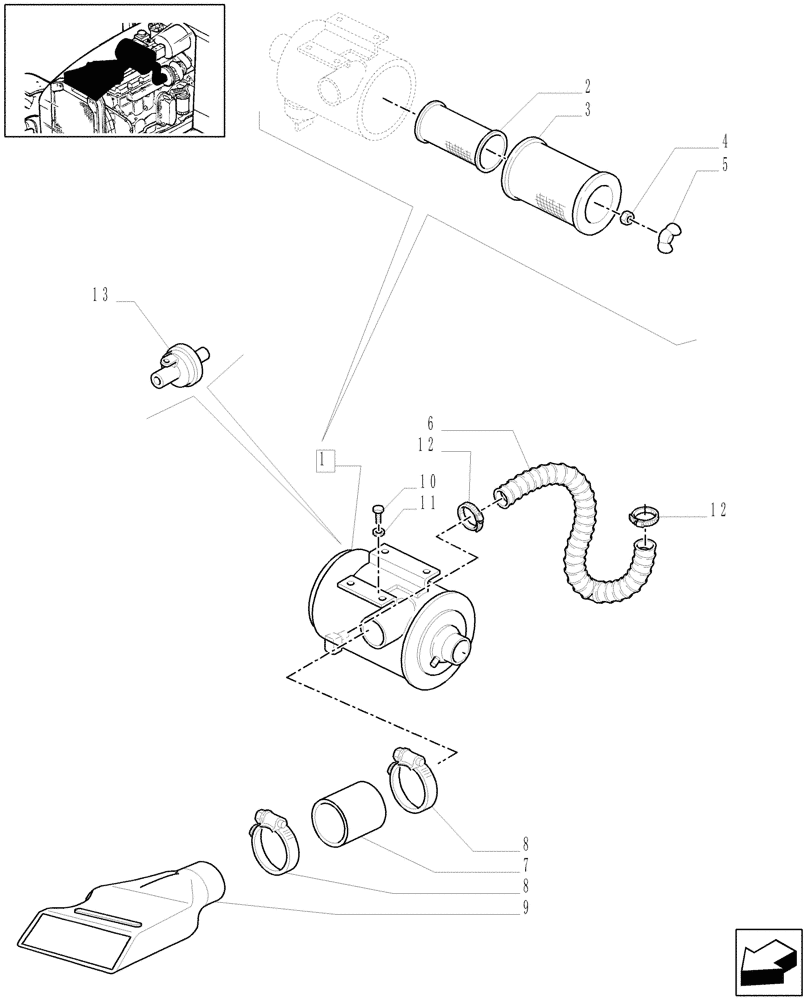 Схема запчастей Case IH MXM155 - (1.19.1[01]) - AIR CLEANER & LINES (02) - ENGINE EQUIPMENT