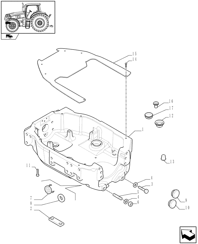 Схема запчастей Case IH PUMA 140 - (1.21.1[01]) - SUPPORT FOR 4WD STANDARD FRONT AXLE - SUPPORT (03) - TRANSMISSION