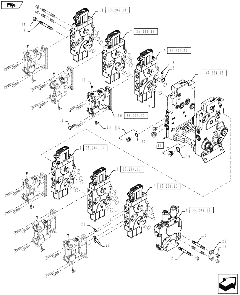 Схема запчастей Case IH STEIGER 550 - (35.204.08) - AUXILIARY VALVE STACK - 6 SPOOL, W/ THREE POINT HITCH (35) - HYDRAULIC SYSTEMS