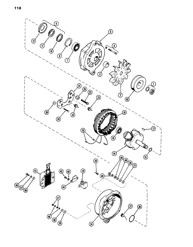 Схема запчастей Case IH 770 - (118) - A61062 ALTERNATOR, 267B DIESEL AND 251B SPARK IGNITION ENGINES (04) - ELECTRICAL SYSTEMS