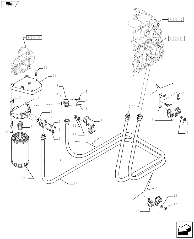 Схема запчастей Case IH F2CFE613T A019 - (10.206.05) - ENGINE OIL FILTER & LUBE LINES (504389855 - 504093912) (10) - ENGINE