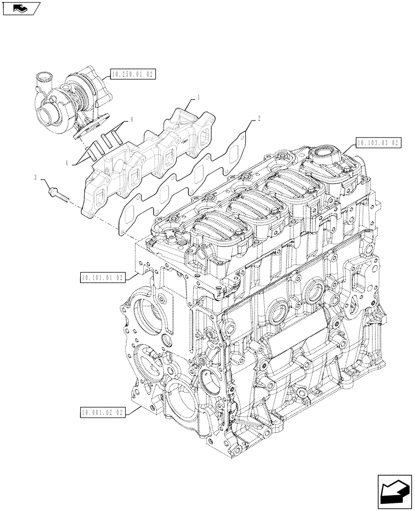 Схема запчастей Case IH FARMALL 75A - (10.254.03[02]) - EXHAUST MANIFOLD (10) - ENGINE