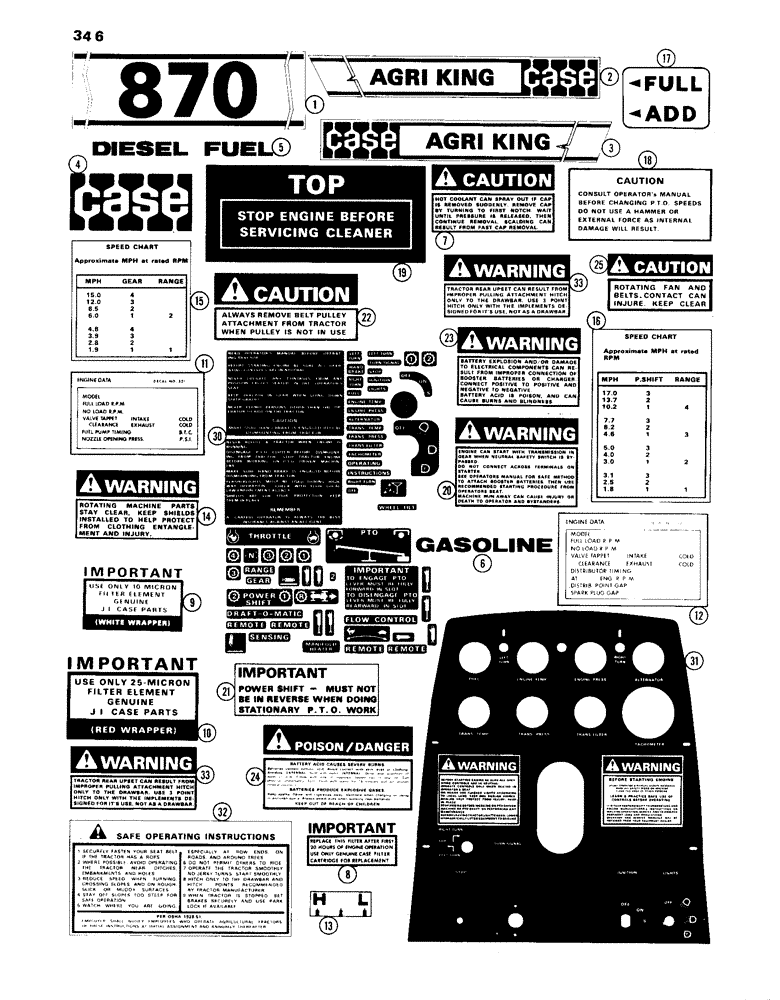 Схема запчастей Case IH 870 - (346) - DECALS, FIRST USED TRACTOR SERIAL NUMBER 8736722 (09) - CHASSIS/ATTACHMENTS