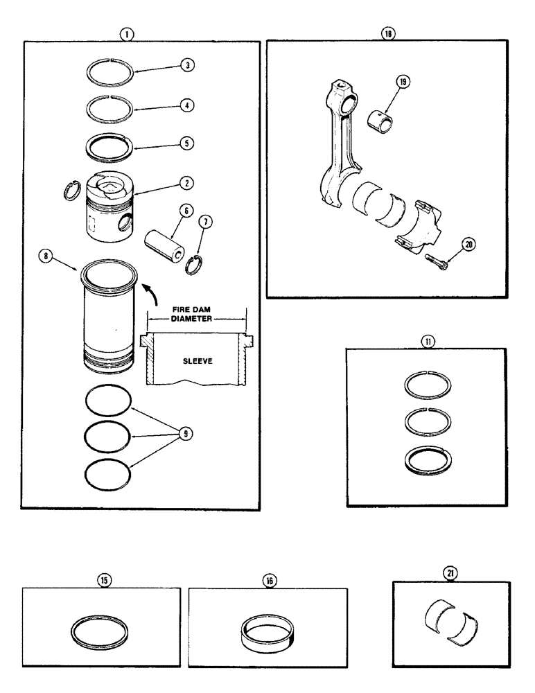 Схема запчастей Case IH 1370 - (042) - PISTONS AND SLEEVES, WITH 5.189 INCH TO 5.194 INCH FIRE DAM DIAMETER SLEEVE, (504BDT) DIESEL ENGINE (02) - ENGINE